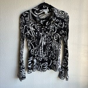 Vintage Worthington Sheer Crinkle Spiral Whimsigoth Bell Sleeve Blouse Size S